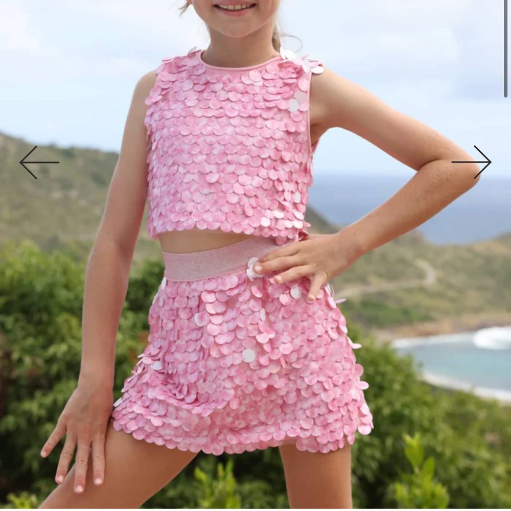 Lola + the Boys Pink Sequin Crop Top and Skirt Set